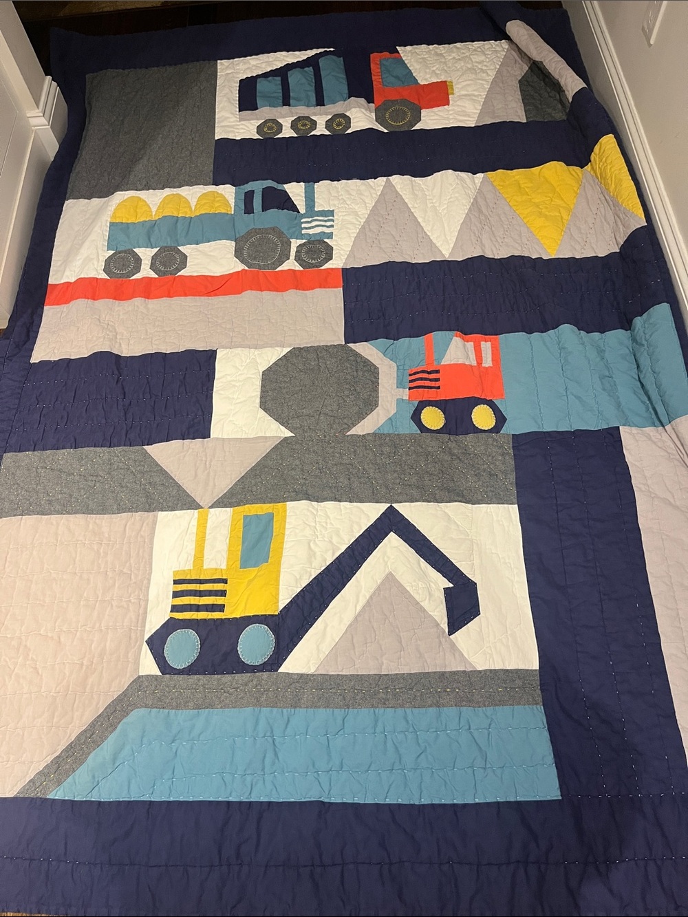 Pottery Barn Kids Jax Construction Quilt & Standard Pillow Sham.